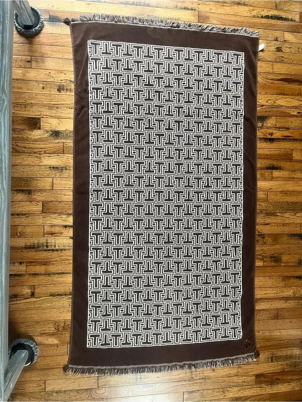 Tory Burch Brown and White Monogram Beach Towel